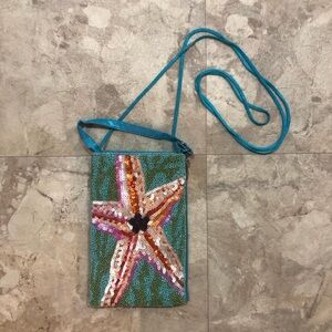 Bamboo trading company Blue beaded sequin starfish crossbody bag